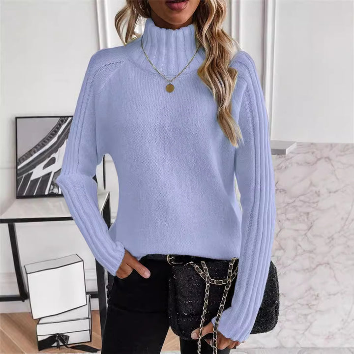 Women's sweater with modern high collar and structured ribbed design Lune London