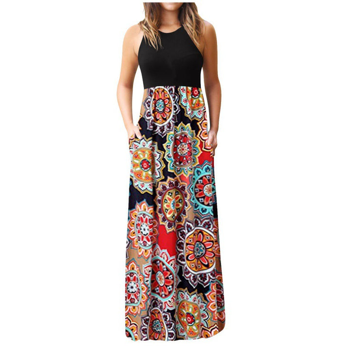Robe maxi pour femmes avec motif floral et poches latérales pratiques Chic & Stil