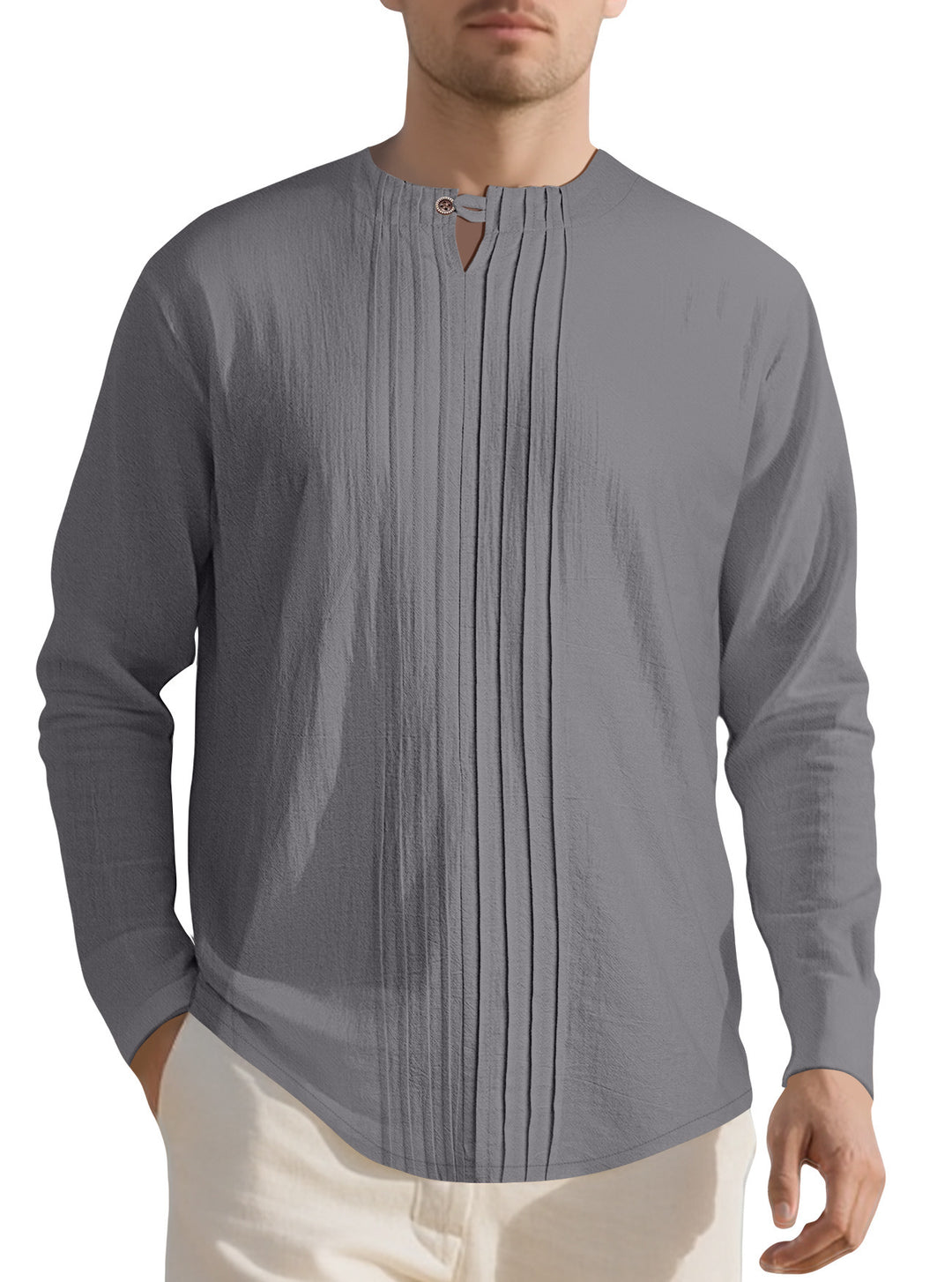 Elegant long-sleeve shirt for men with textured design and trendy high collar Lune London