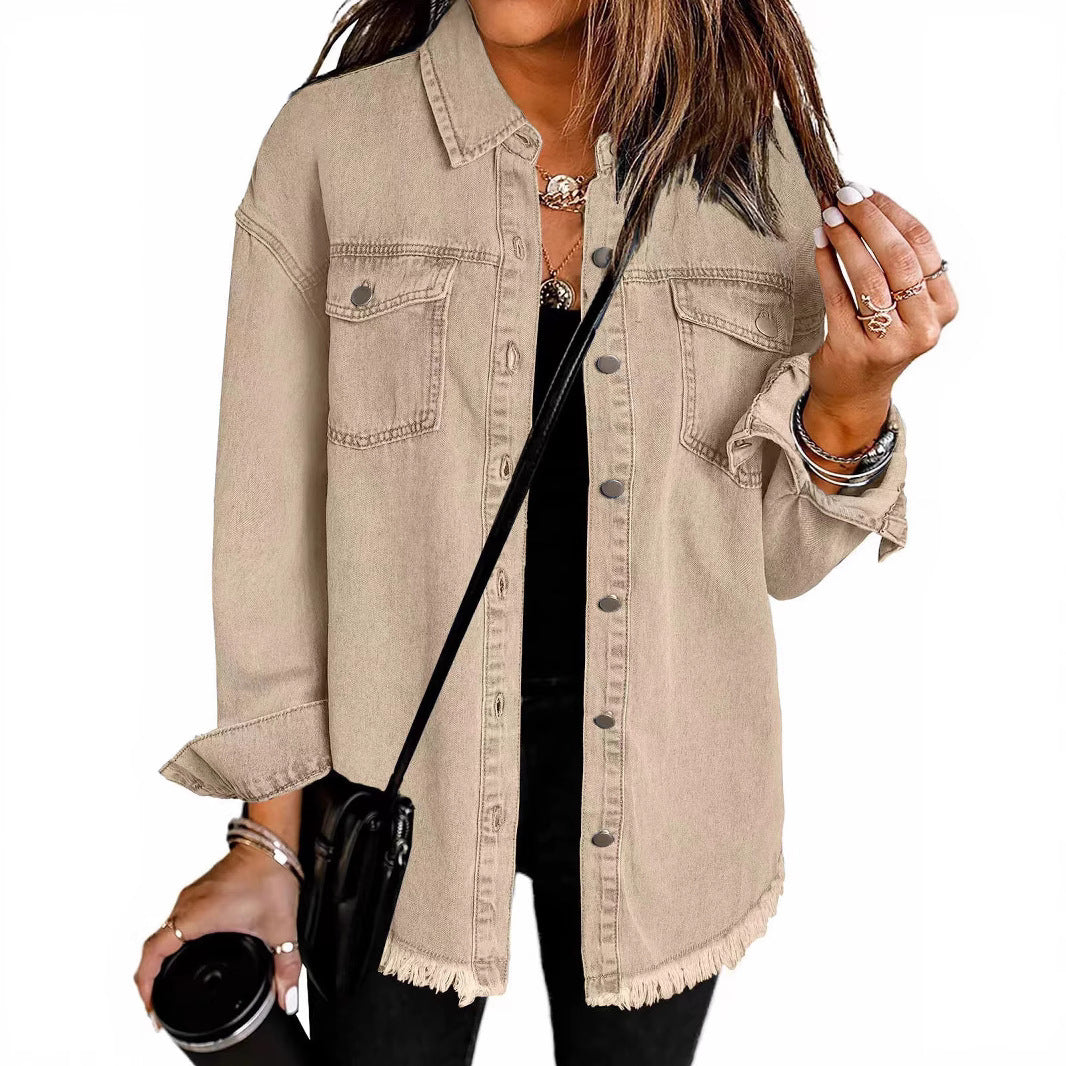 Casual denim shirt for women with frayed edges and convenient chest pockets Lune London