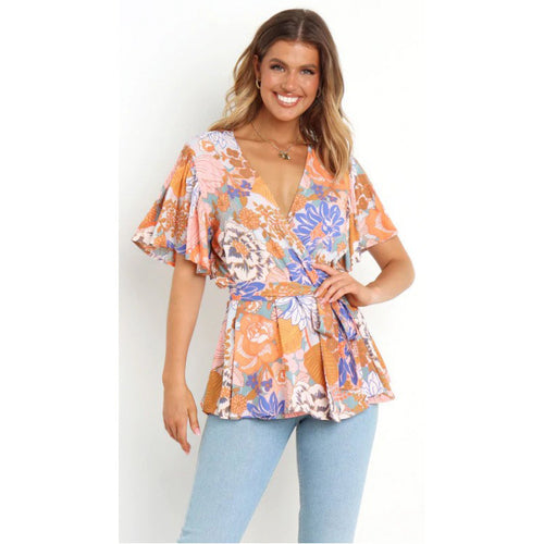 Ladies Floral Peplum Blouse Lune London