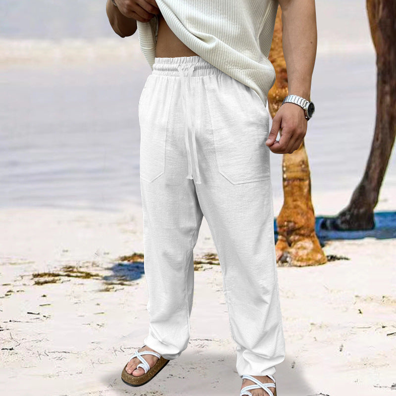 Men's casual linen pants with elastic waistband and practical side pockets Lune London