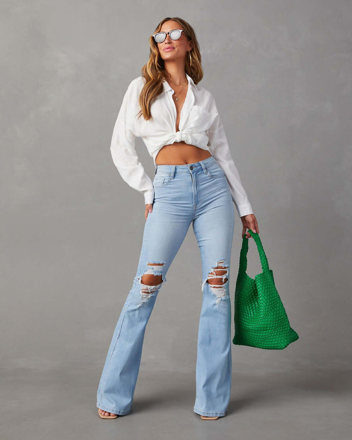 Women Flared Jeans with trendy Destroyed details and high waistband Lune London