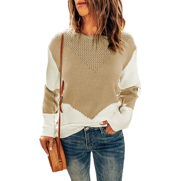 Knitted sweater for women with a modern color block pattern and a textured design Lune London