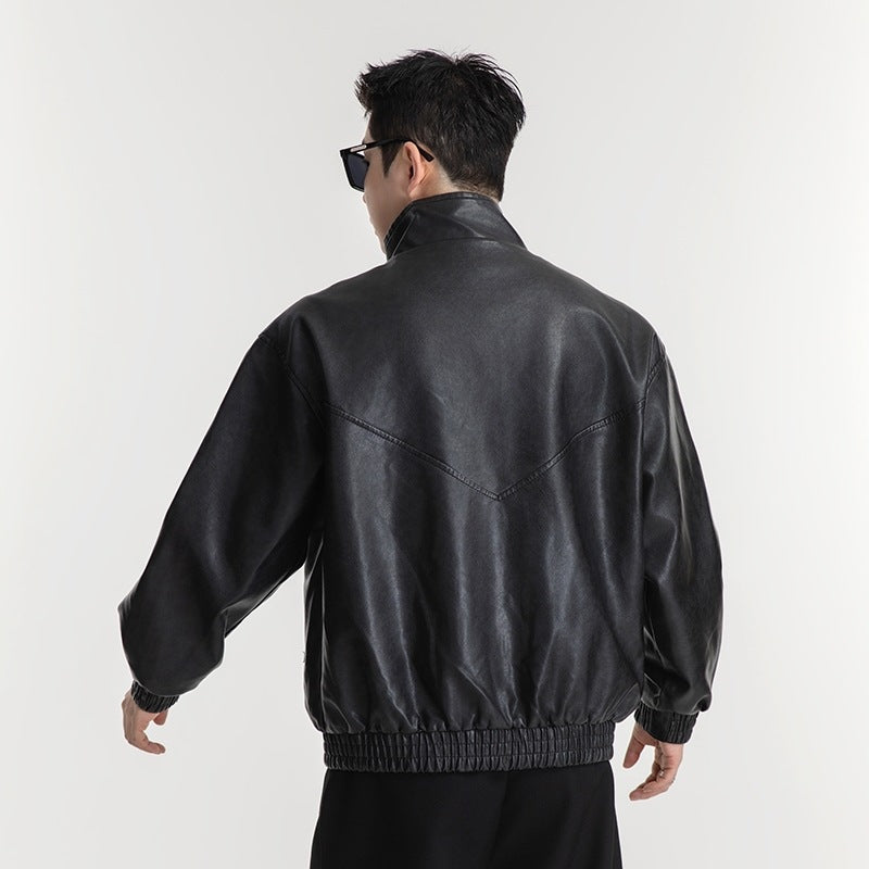 Men's faux leather jacket with a casual look featuring practical flap pockets Lune London