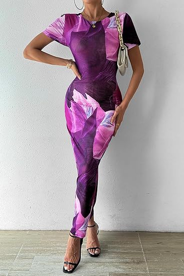 Maxi dress for women with floral print and fitted cut Lune London