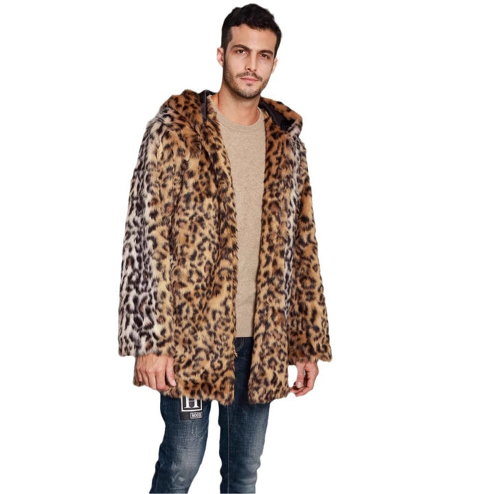 Luxurious faux fur coat for men with trendy leopard print Lune London
