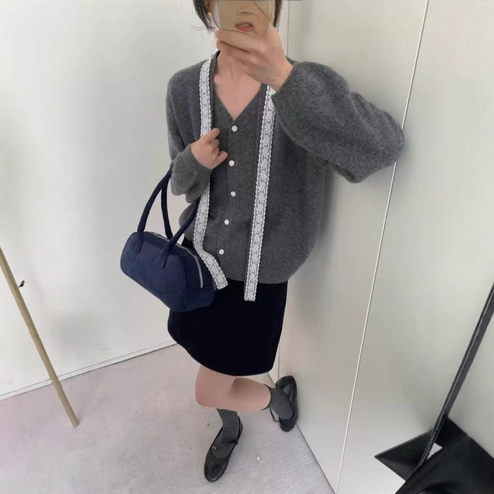 Knit jacket for women with decorative lace details Lune London