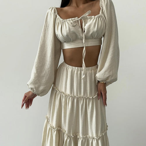 Lune London women's summer crop-top and skirt set with ruffle details