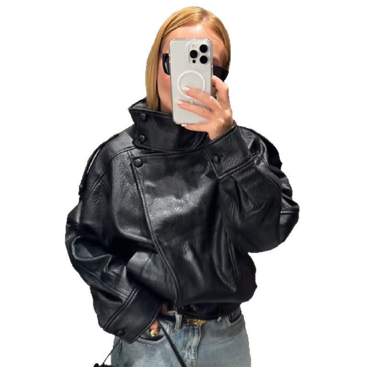 Women's Elegant and Voluminous Jacket with Stand-Up Collar Lune London