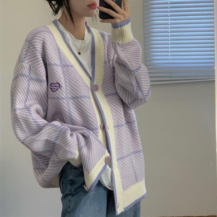 Cardigan décontracté pour femmes avec texture à carreaux Chic & Stil