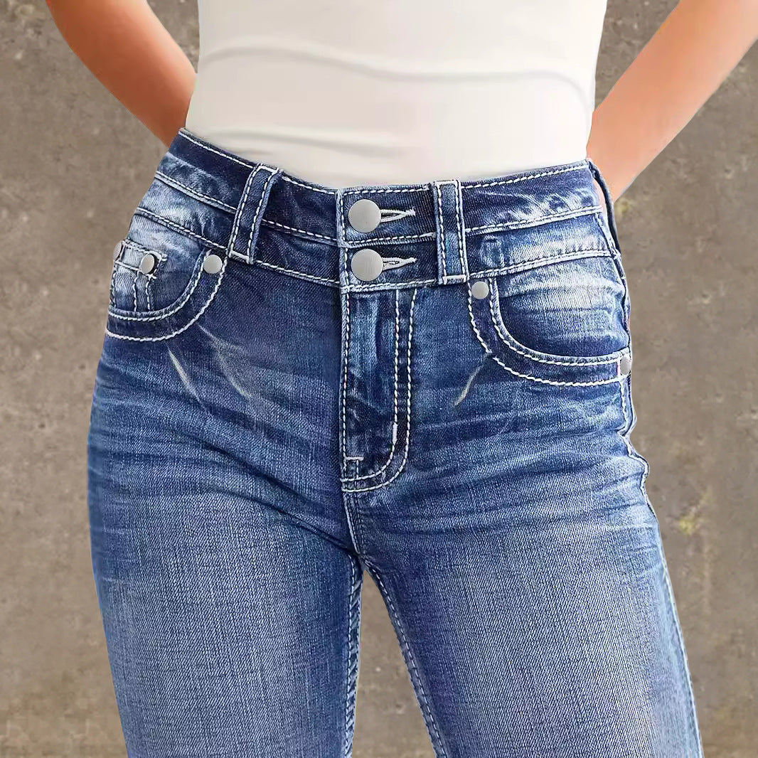 Women's Flared Jeans in Vintage Style with High-Grade Detail and Refined Embroidery Lune London