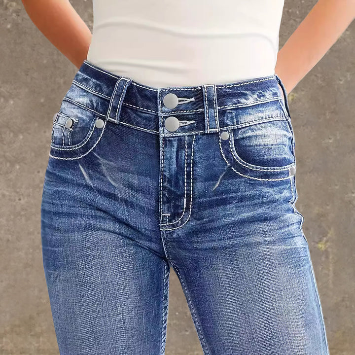 Women's Flared Jeans in Vintage Style with High-Grade Detail and Refined Embroidery Lune London