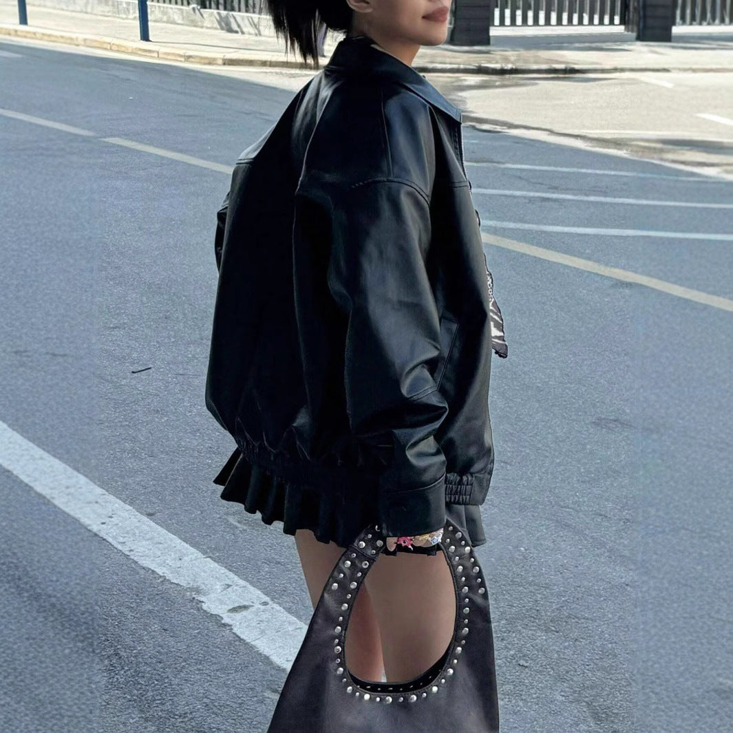Short leather jacket for women with a stylish cut and practical details Lune London