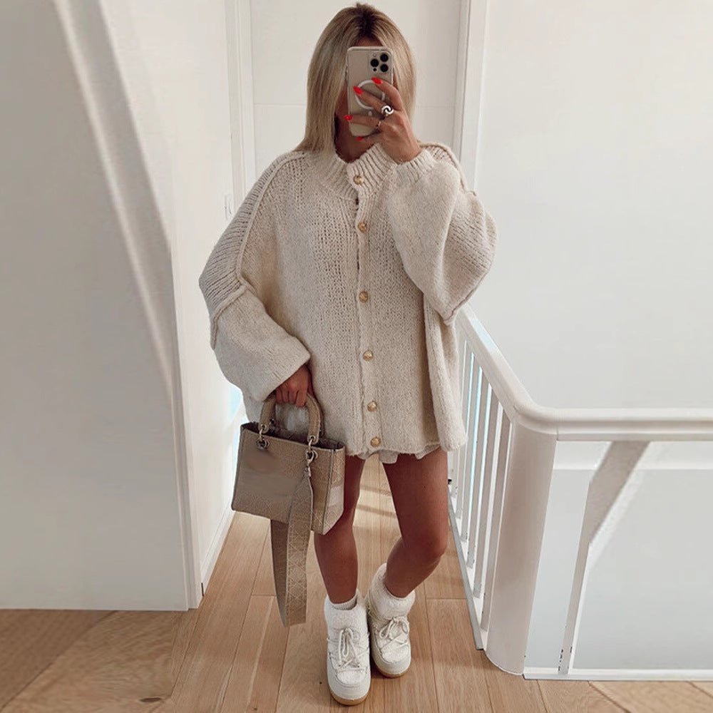 Chunky knit cardigan for women with elegant button details and a relaxed oversized fit Lune London
