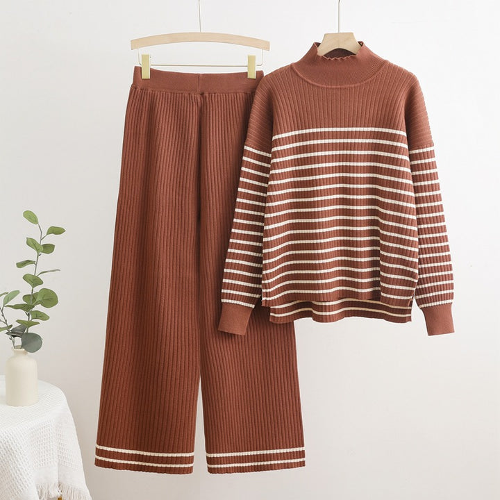 Comfortable knit loungewear set for women with cross stripe details Lune London
