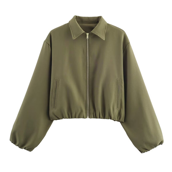 Fashionable cropped women's jacket with decorative zipper and elastic hem Lune London