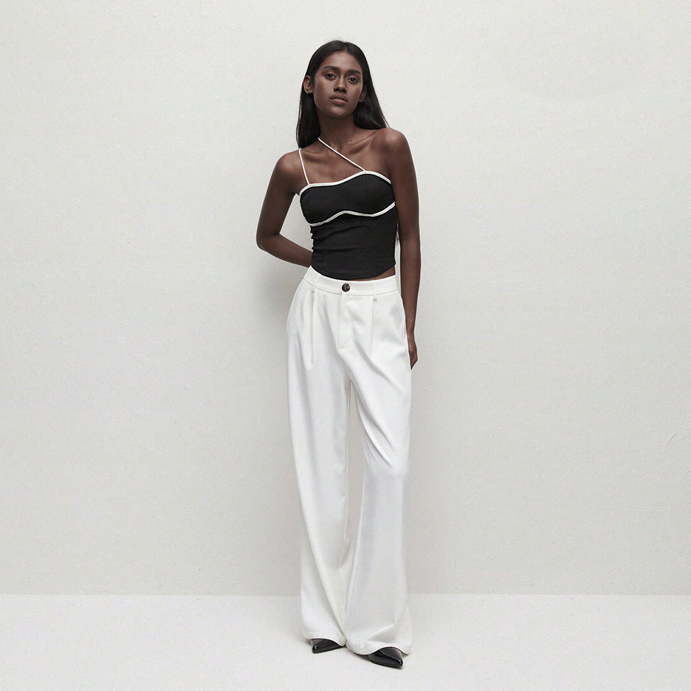 Asymmetrical functional top for women with a fine ribbed structure and narrow straps Chic & Stil