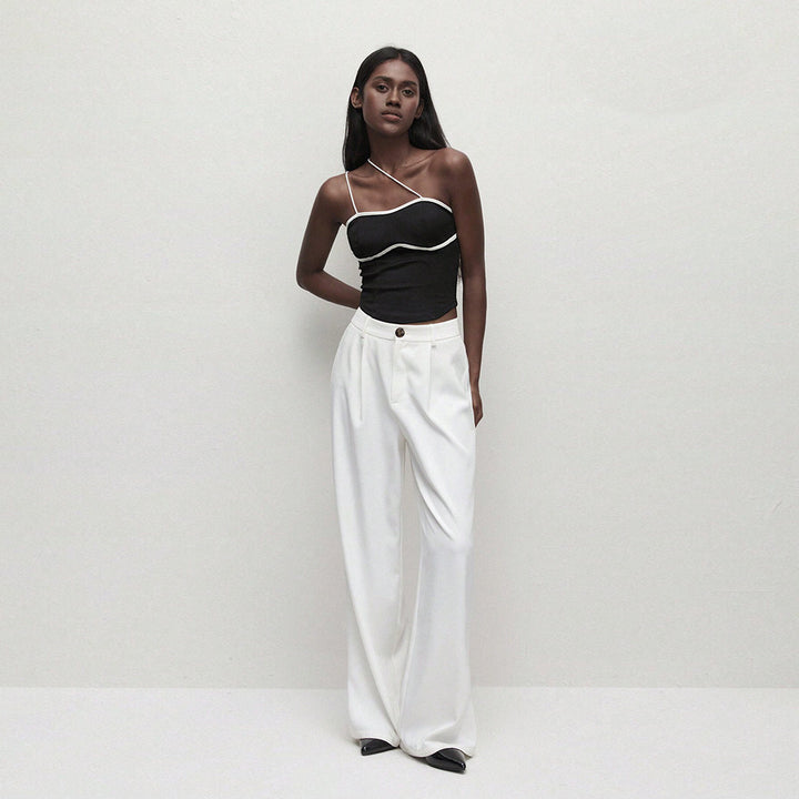 Asymmetrical functional top for women with a fine ribbed structure and narrow straps Chic & Stil