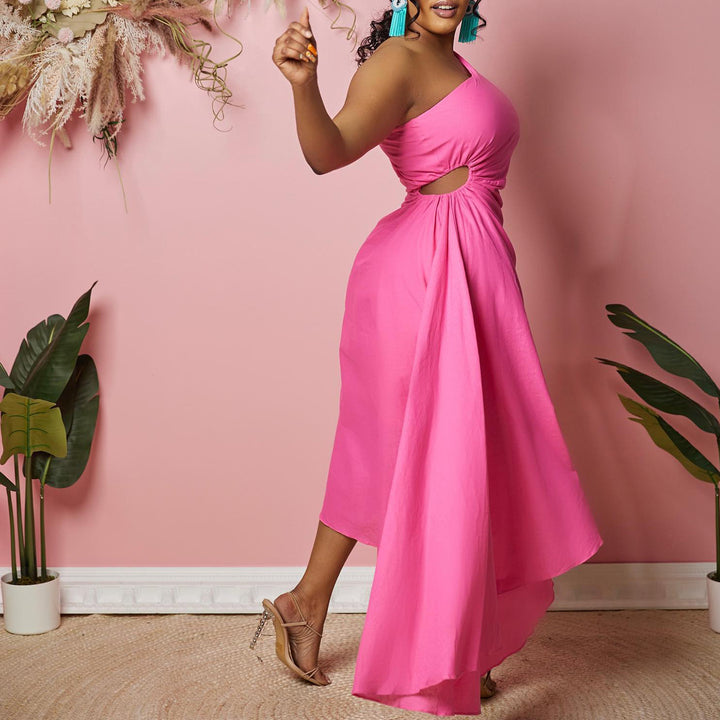 Asymmetrical evening dress for women with pleated hem Lune London
