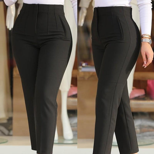High-waisted slim pants for women with decorative stitching details Lune London