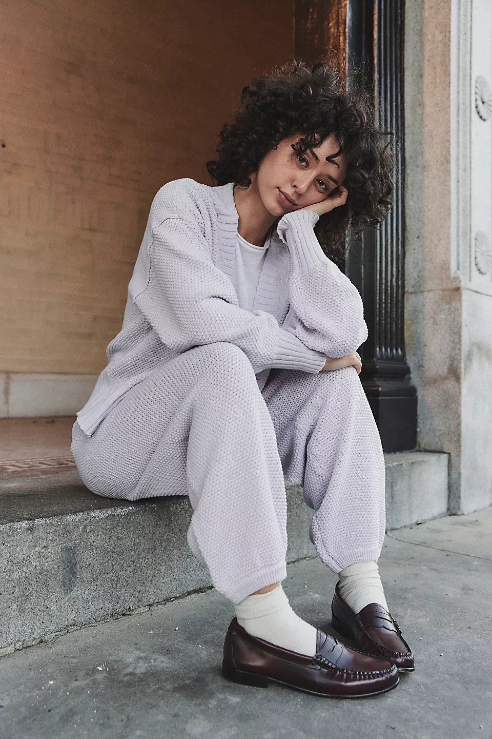 Ladies Casual Knit Loungewear Set with Loose Top and Comfortable Pants Lune London