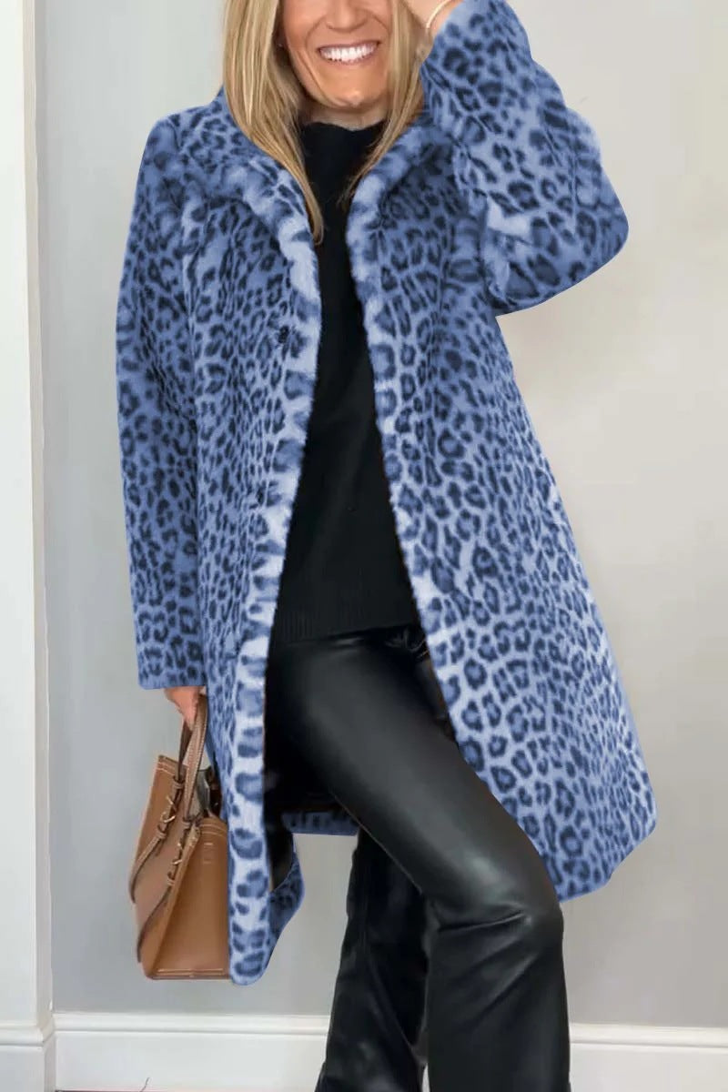 Ladies Luxurious Teddy Coat with Leopard Print and Soft Fleece Lune London