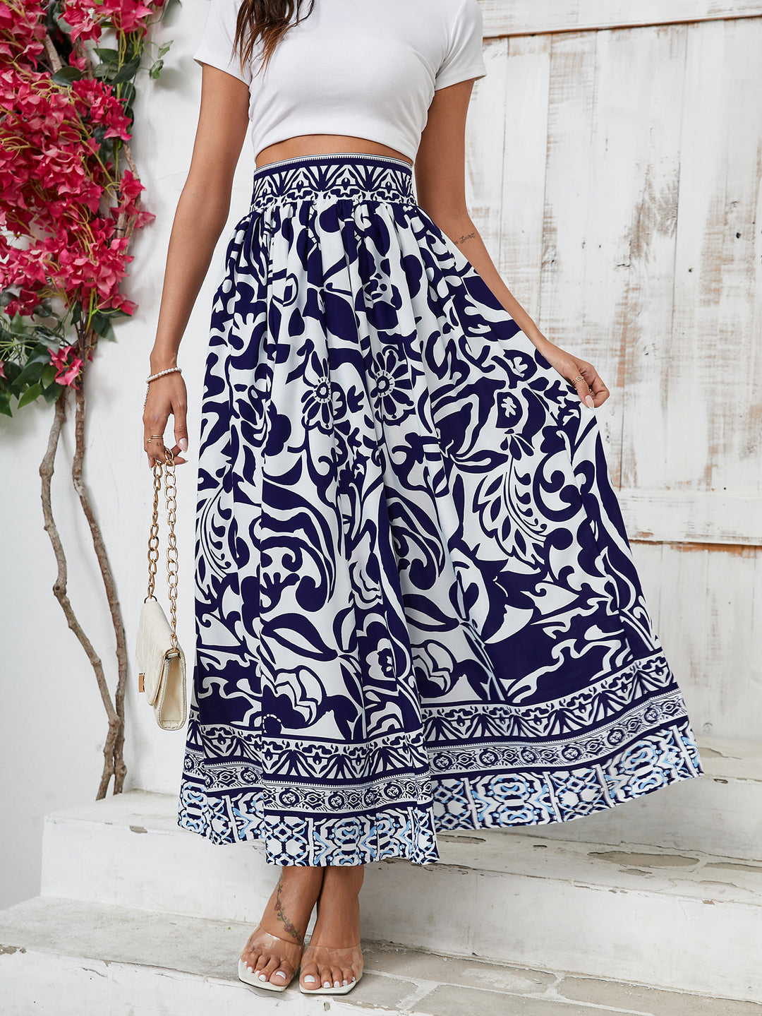 Ladies Elegant Flowers Maxi Skirt Lune London