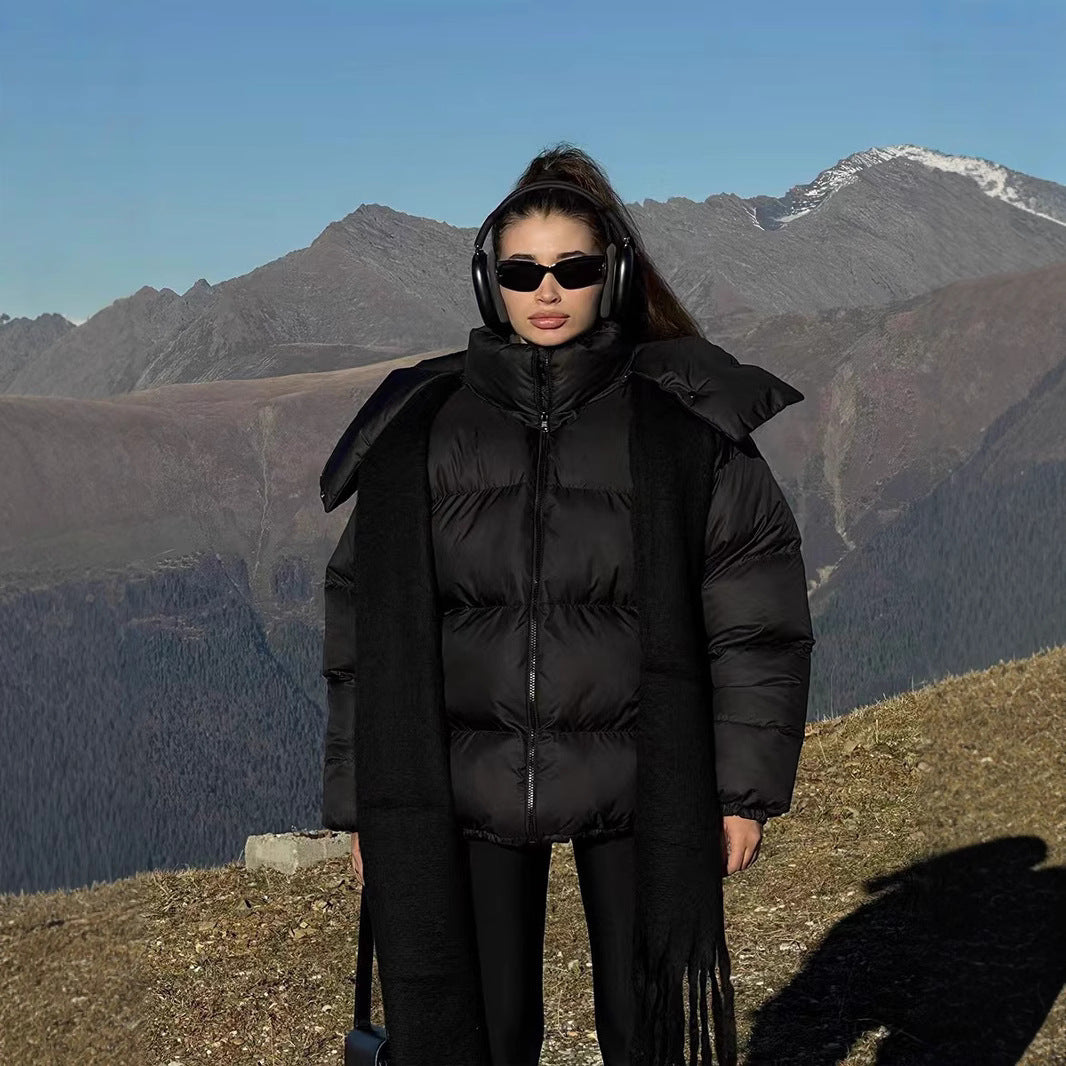 Ladies outdoor padded jacket with high collar and quilted design Lune London