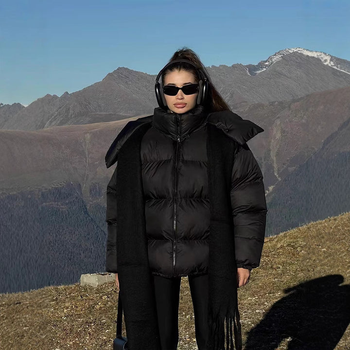 Ladies outdoor padded jacket with high collar and quilted design Lune London