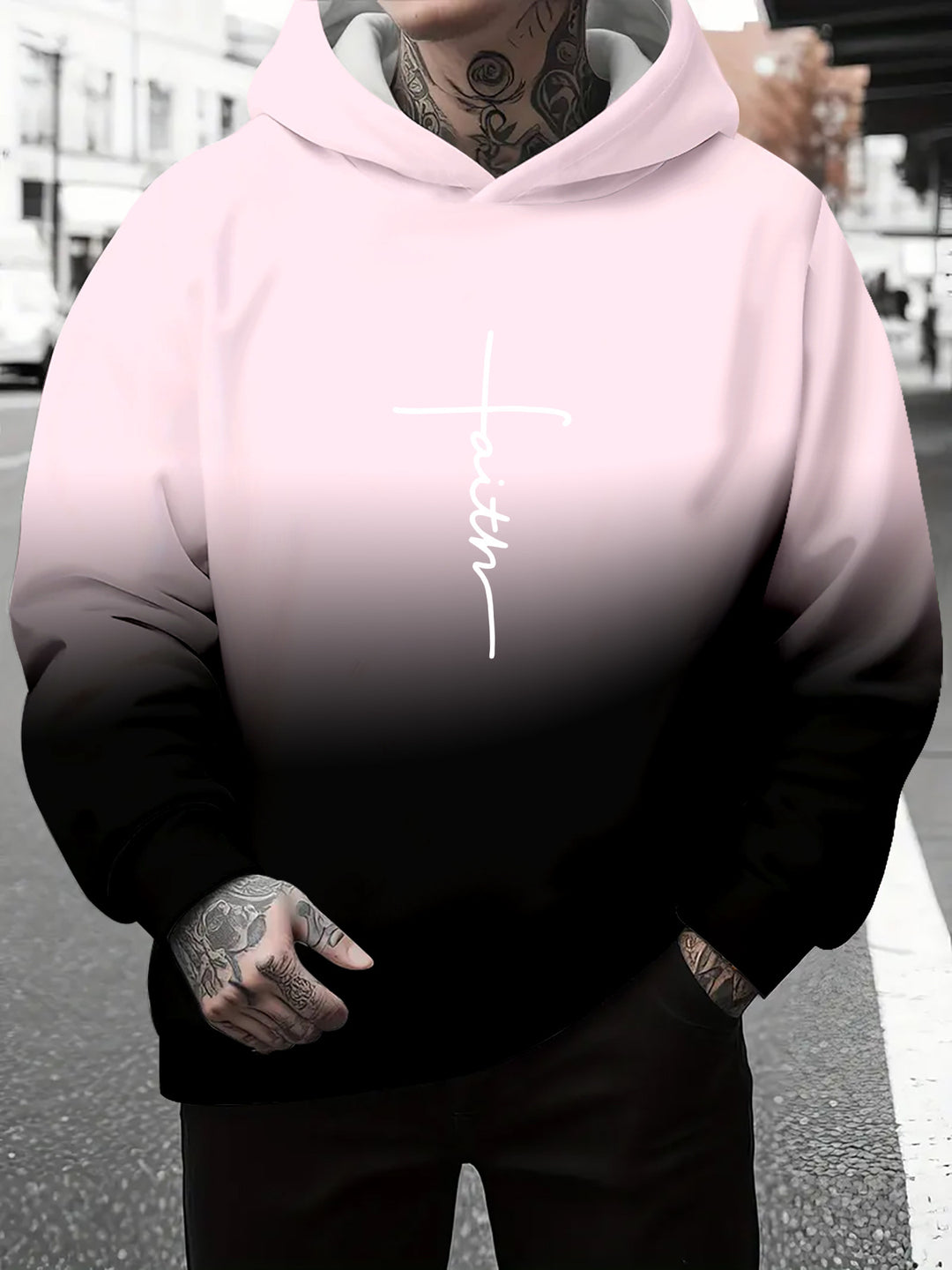 Men's hoodie with a subtle gradient of colors and an inspiring inscription Lune London