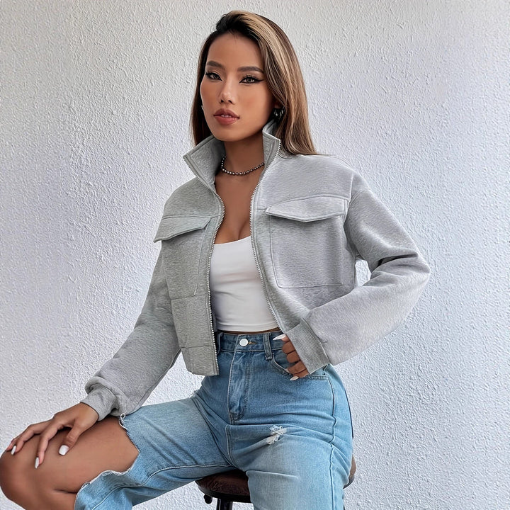 Cropped leisure jacket for women with practical chest pockets and elastic hem Lune London