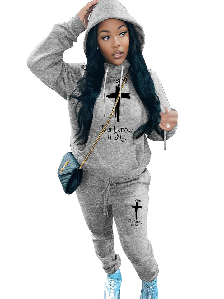 Women's Hoodie and Jogging Pants with Inspirational Inscription Lune London