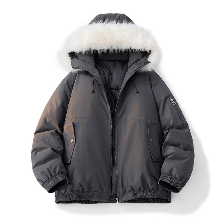 Ladies warm winter jacket with removable hood and luxurious synthetic fur Lune London