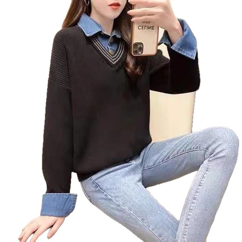 Pull en tricot décontracté pour femmes avec col de chemise tendance Chic & Stil