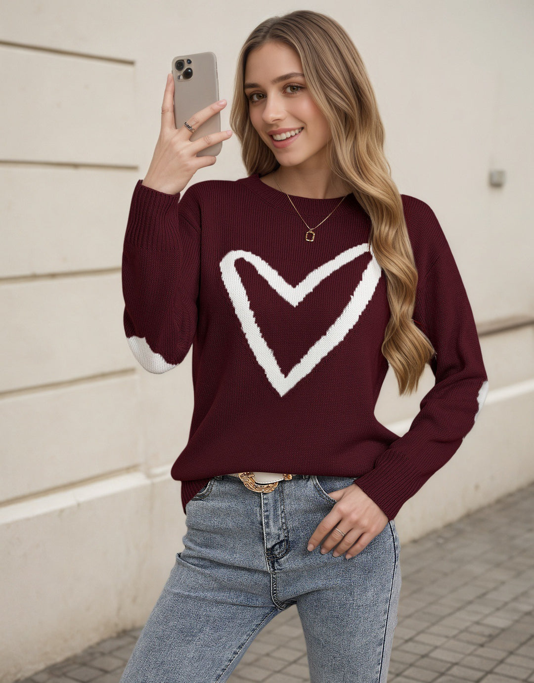 Pull en tricot pour femmes avec motif en cœur et coupe décontractée Chic & Stil