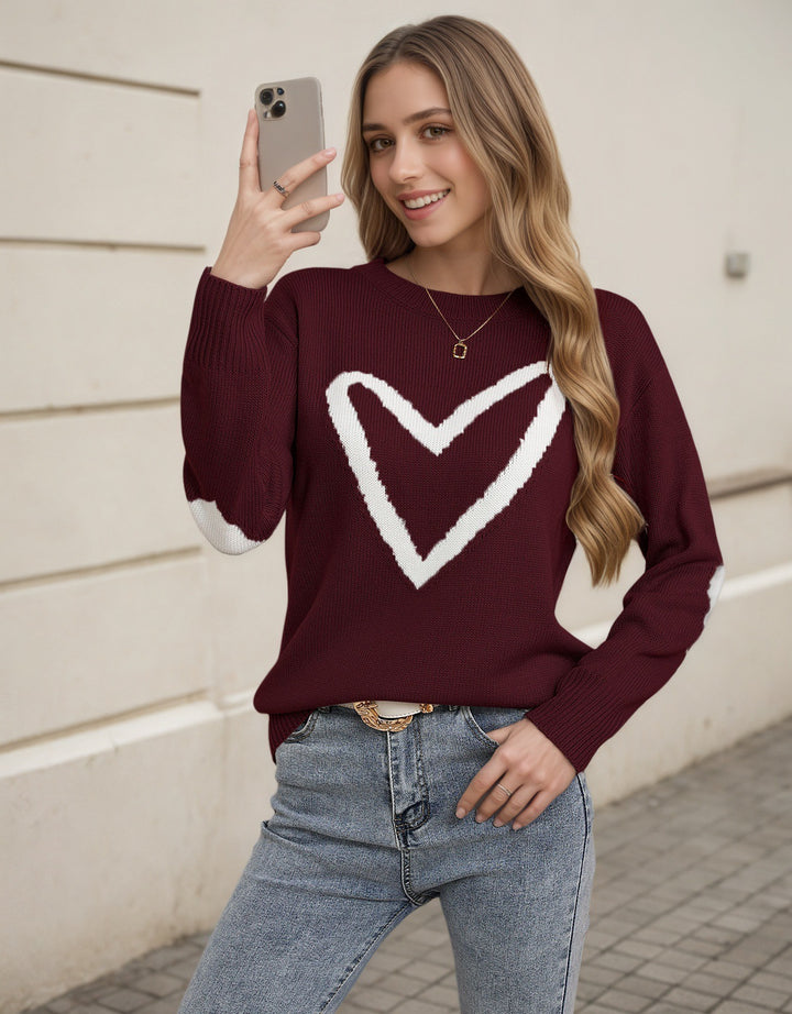 Pull en tricot pour femmes avec motif en cœur et coupe décontractée Chic & Stil
