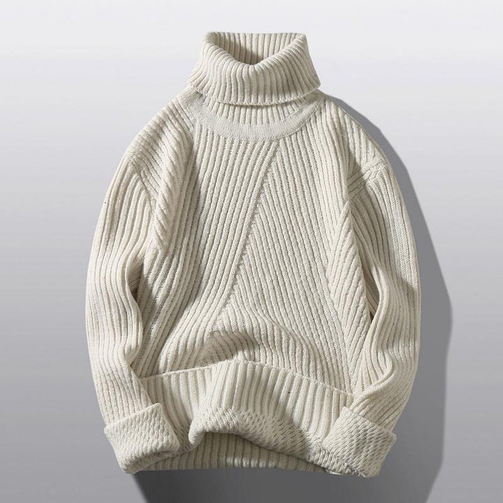 Chunky knit turtleneck sweater for women with an elaborate textured pattern Lune London