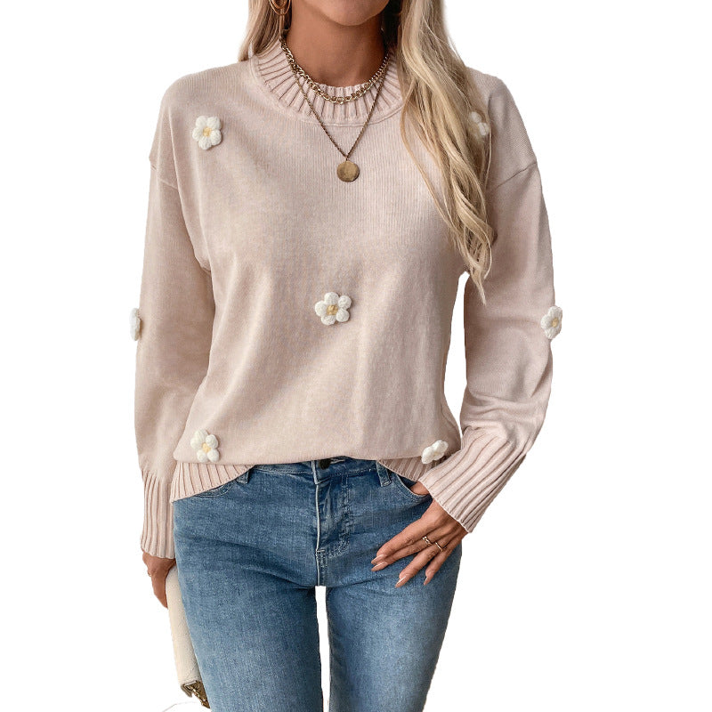 Knit sweater for women with floral appliqués Lune London