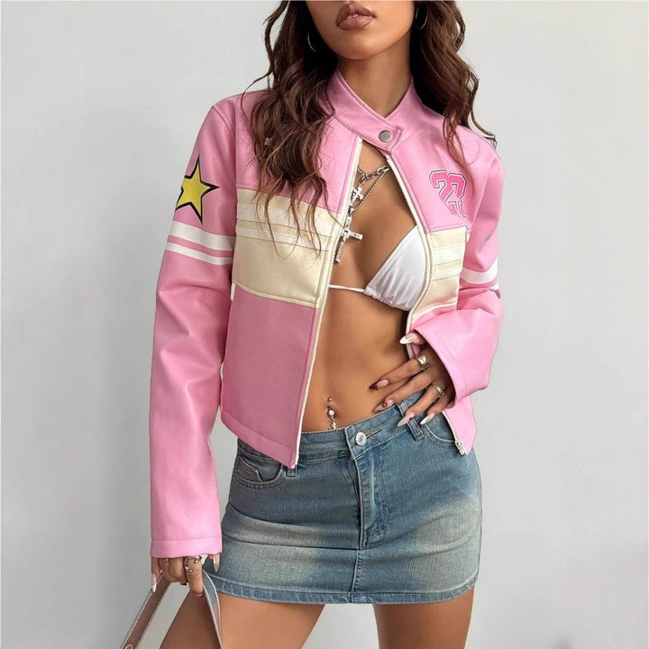Ladies Short Sporty Jacket with Detailed Appliqués Lune London