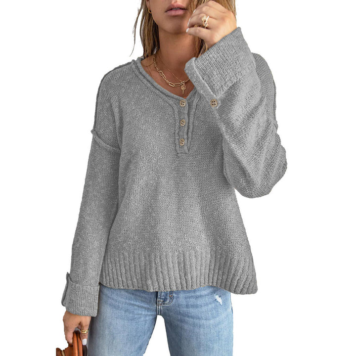 Casual knit pullover for women with button details and dropped shoulders Lune London