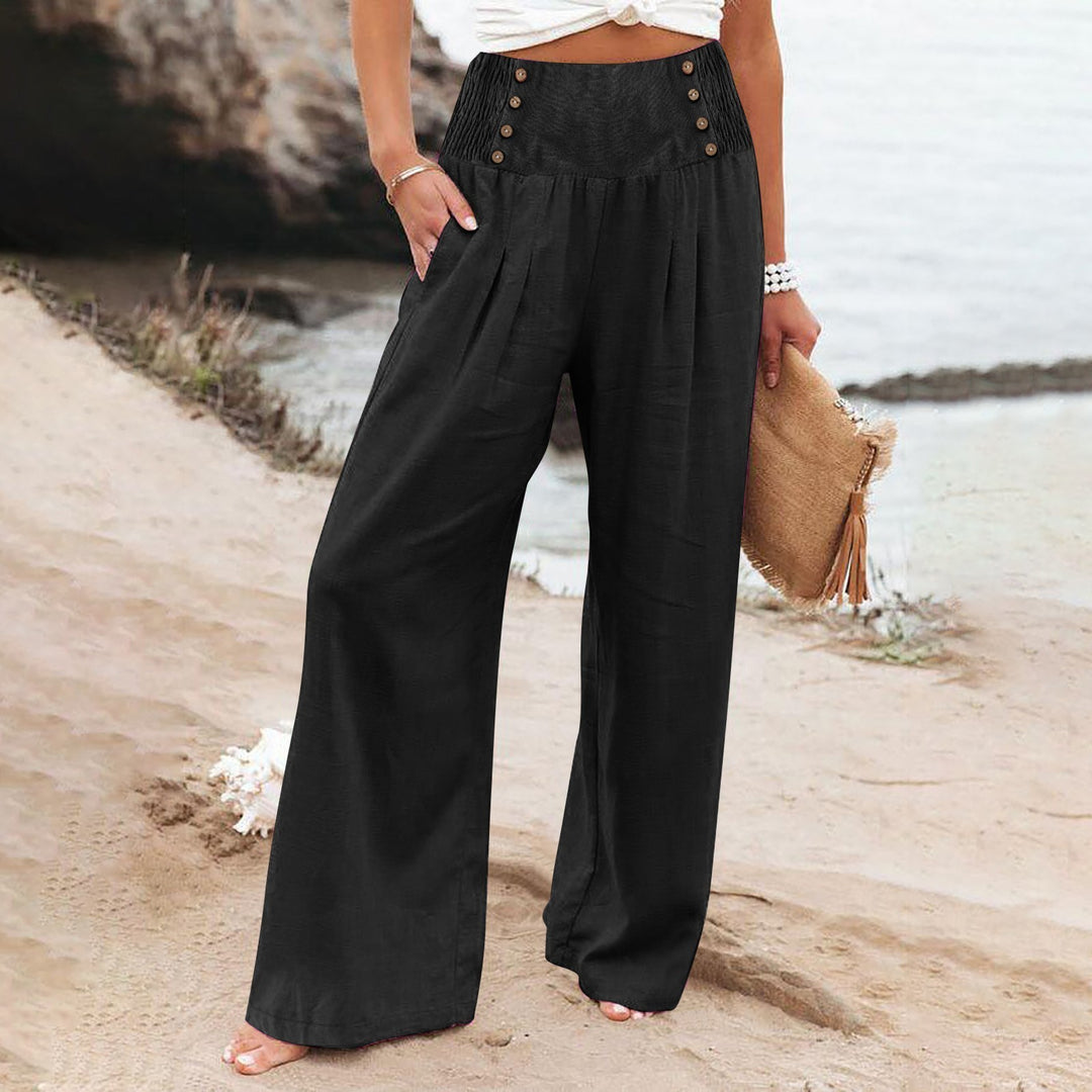 Pantalon d'été large pour femmes avec détails en bouton Lune London