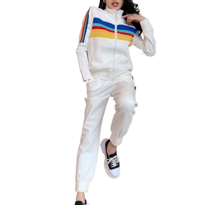 Women's sporty leisure set with high collar and colorful stripes Chic & Stil