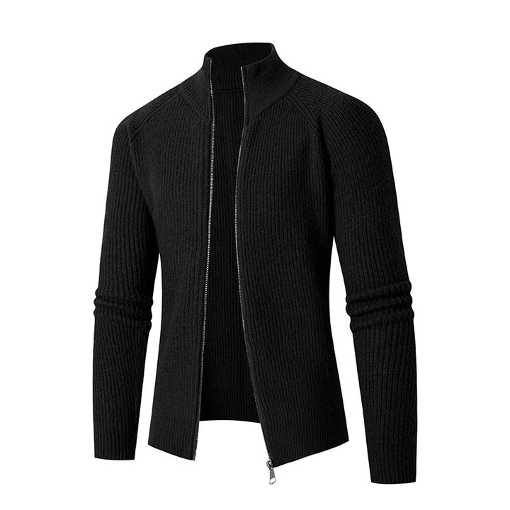 Knitted jacket for men with high collar and fine rib structure Lune London