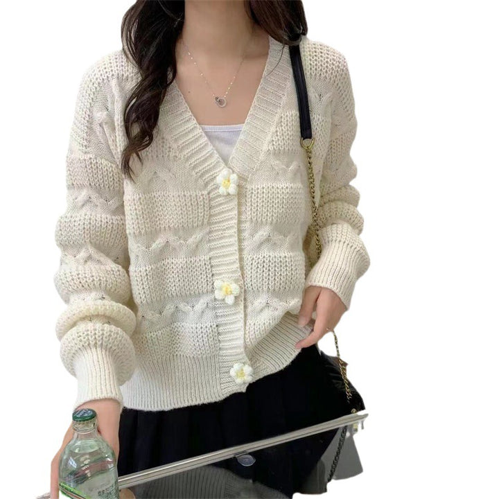 Ladies comfortable knit cardigan with cable pattern and button details Lune London