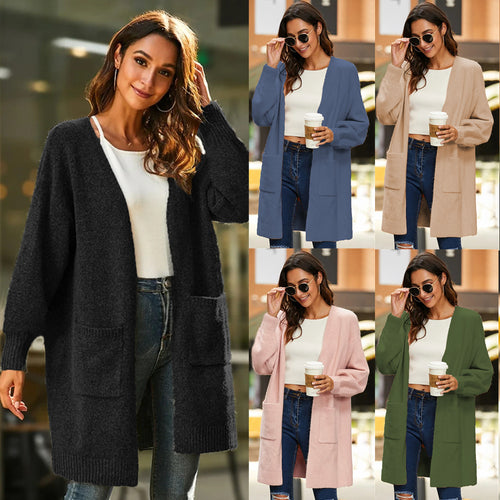 Ladies long sleeve cardigan with open front and deep pockets Lune London