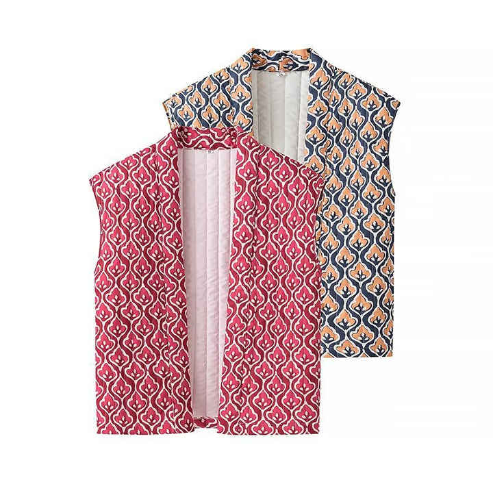 Quilted jacket for women with floral pattern and open design Lune London