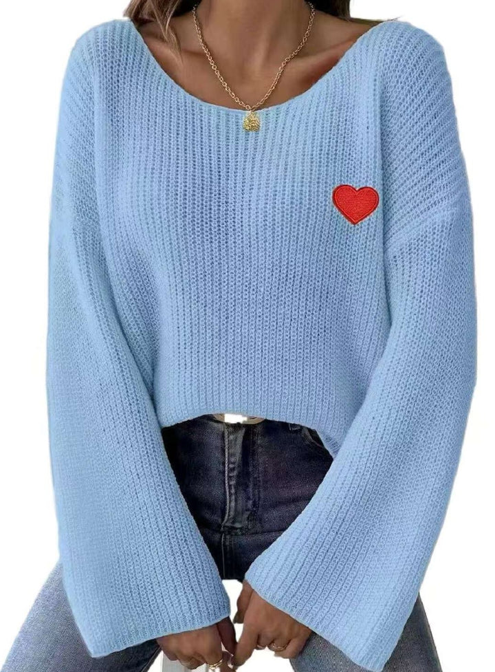 Ladies Casual Knit Sweater with Heart Shaped Application Lune London