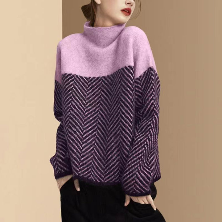 Pull femme avec col haut et motif en nid d'abeille moderne Chic & Stil