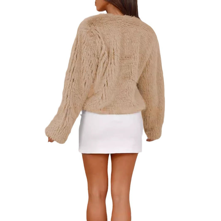 Ladies trendy short plush jacket with elastic belt Lune London